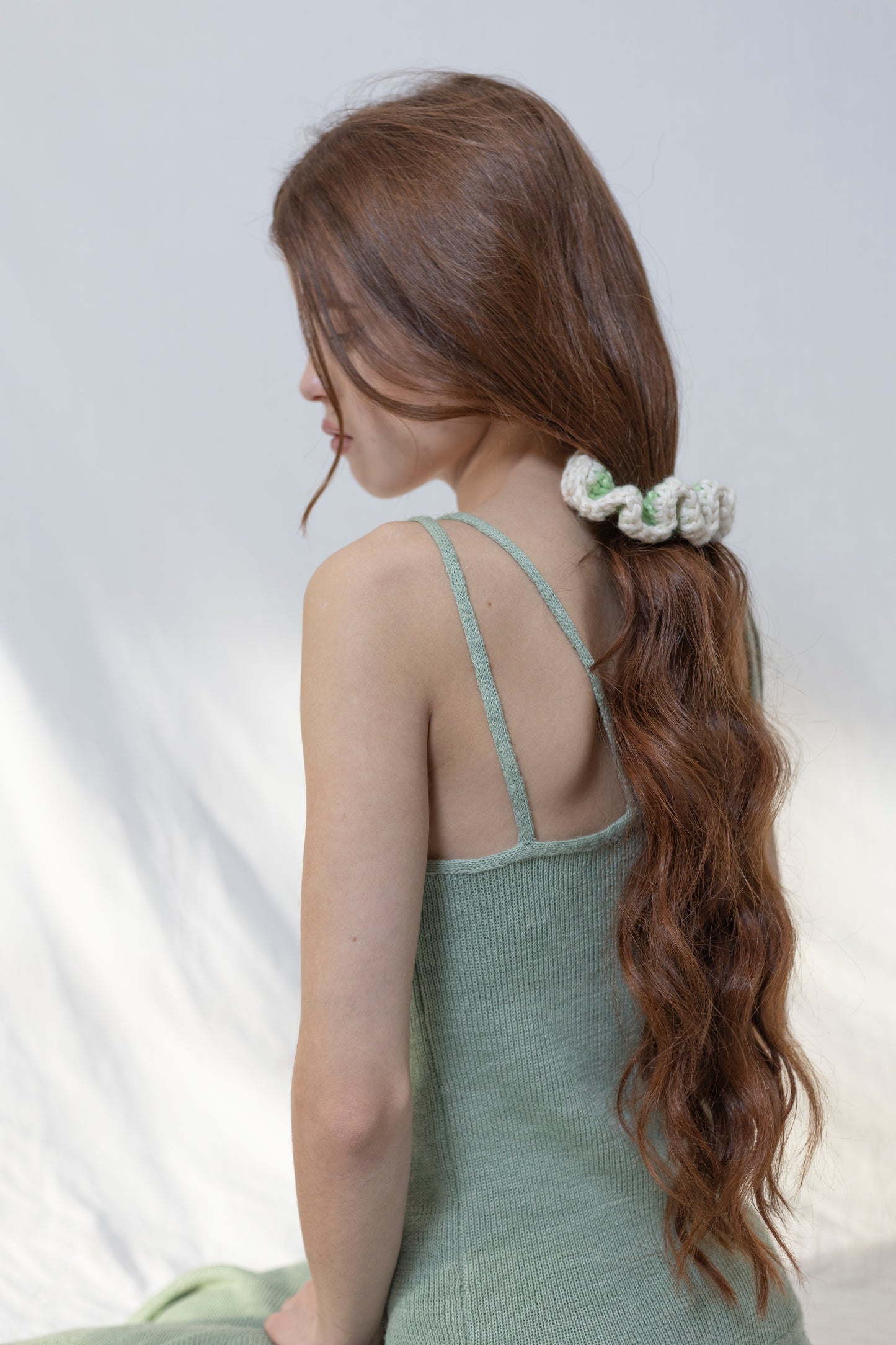 WHIZZY GREEN AND WHITE SCRUNCHIE